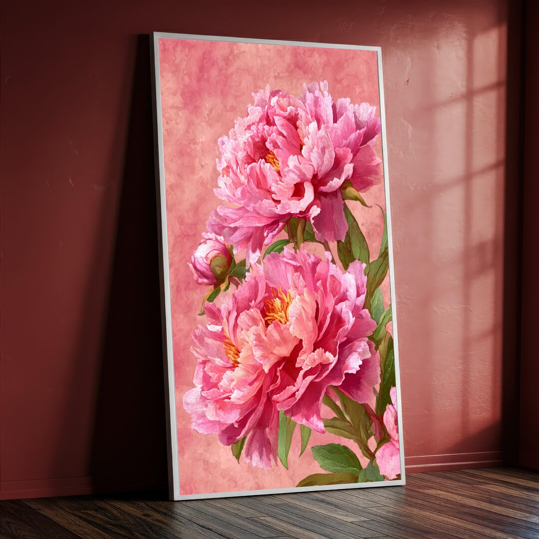 Pink Peony Blooms Canvas, Floral Wall Art, Botanical Flower Painting ...