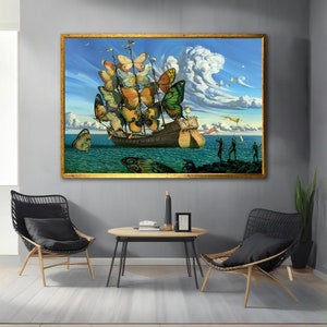 Salvador Dali Butterfly Ship Canvas Painting, Surreal Home Accent Wall ...
