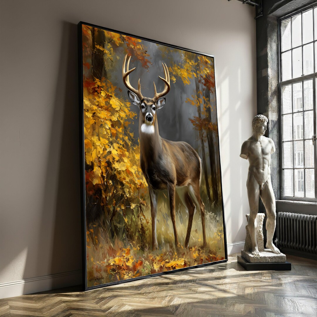 Majestic Deer in Autumn Forest Canvas Art, Wildlife Nature Scene, Fall ...