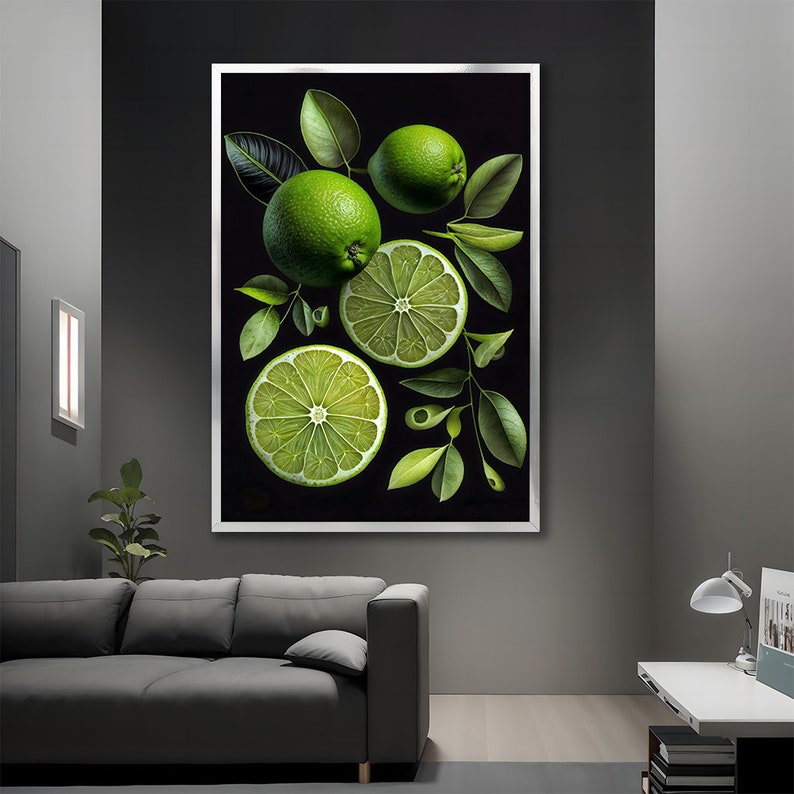 Fresh Green Lime Canvas Wall Art, Realistic Citrus Painting, Modern