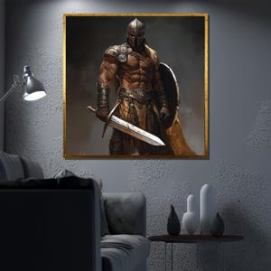 Ancient Warrior Canvas Painting, Gladiator Wall Art, Medieval Knight Decor, Fantasy Battle Artwork, Epic Warrior Canvas, Perfect Gift
