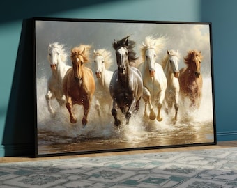 Majestic Wild Horses Running Canvas, Galloping Herd Wall Art, Equestrian Animal Canvas Decor, Dynamic Nature Scene, Ready to Hang Art Gift
