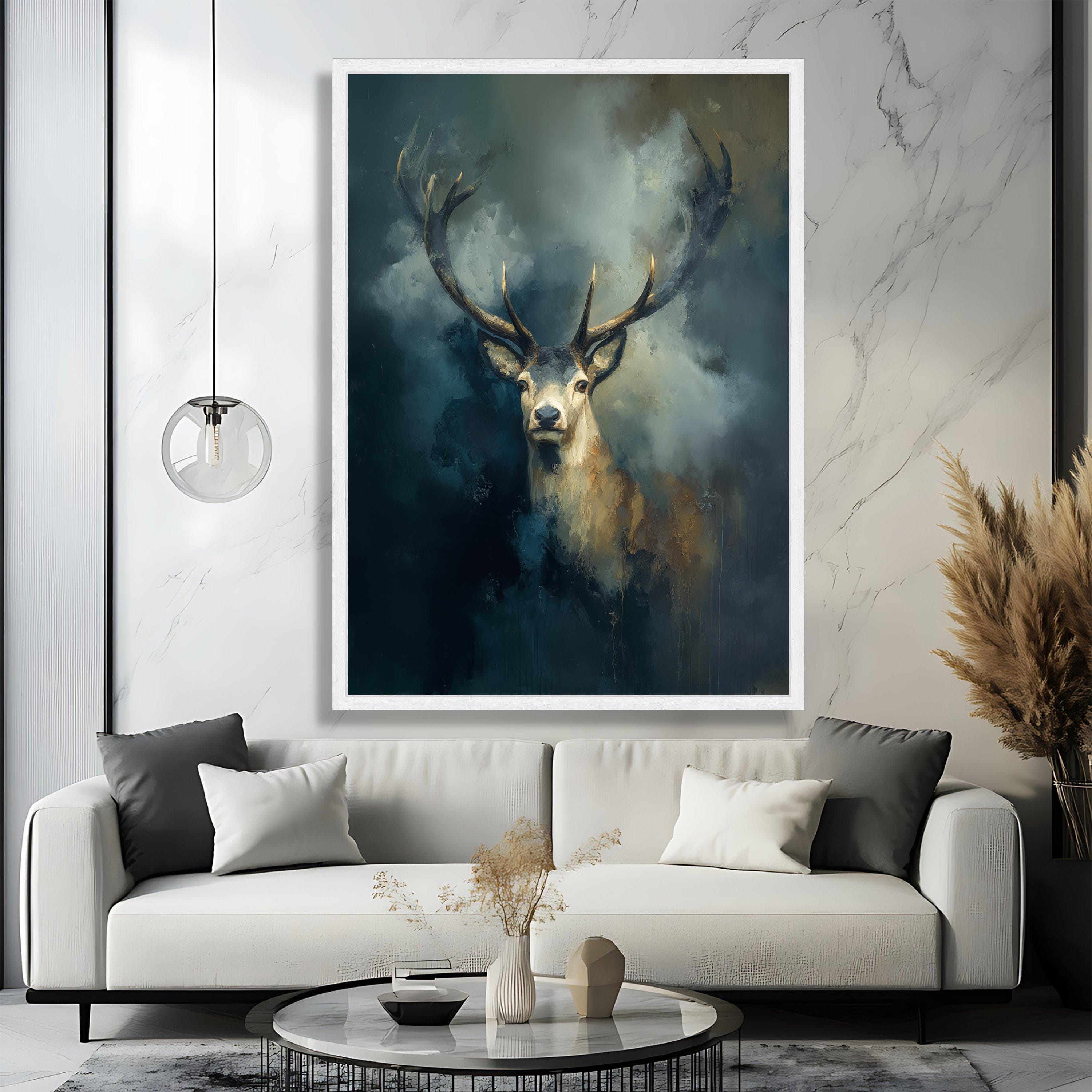 Majestic Stag Portrait Canvas Wall Art, Abstract Deer Painting ...