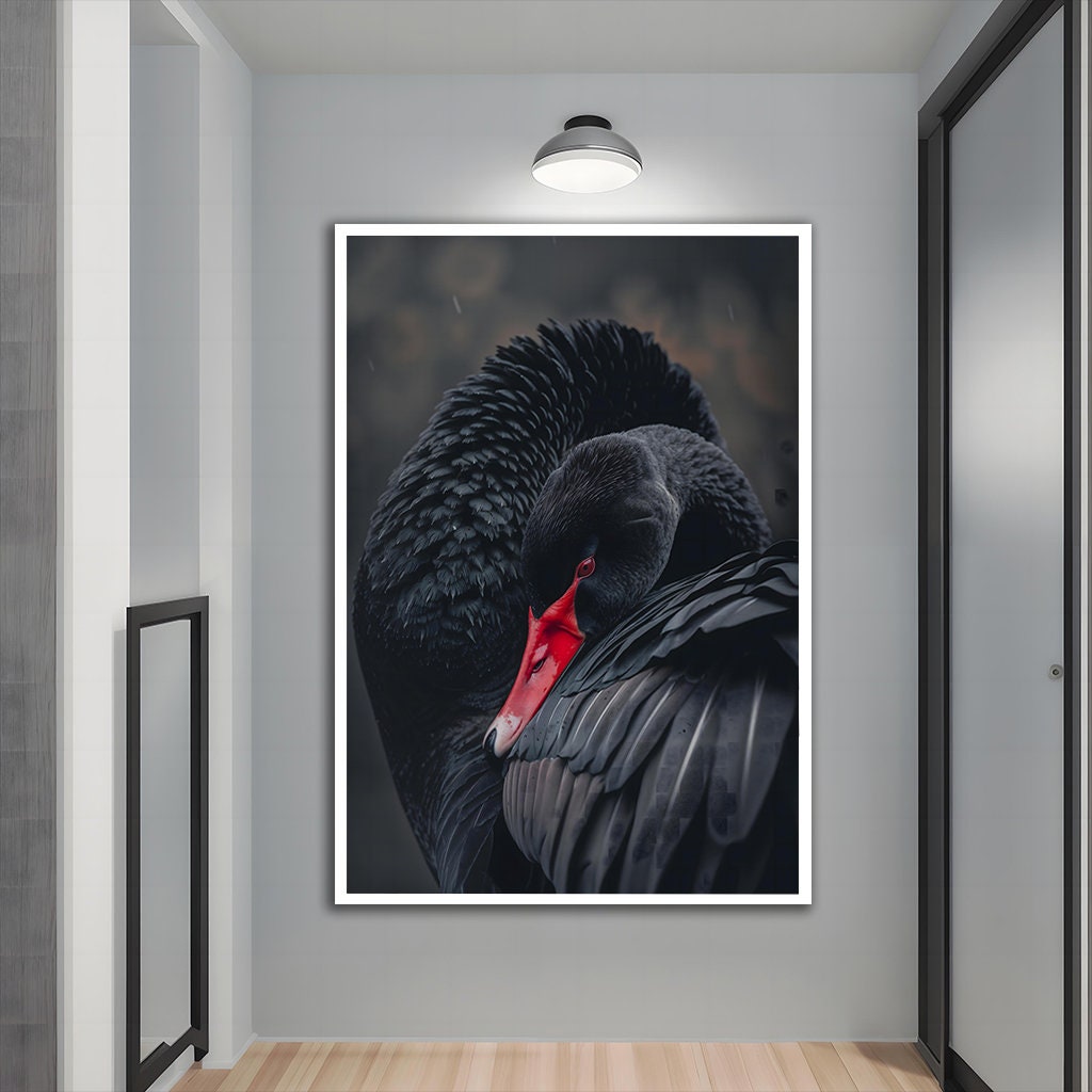 Elegant Black Swan Canvas Art - Dark Aesthetic Wall Decor, Animal