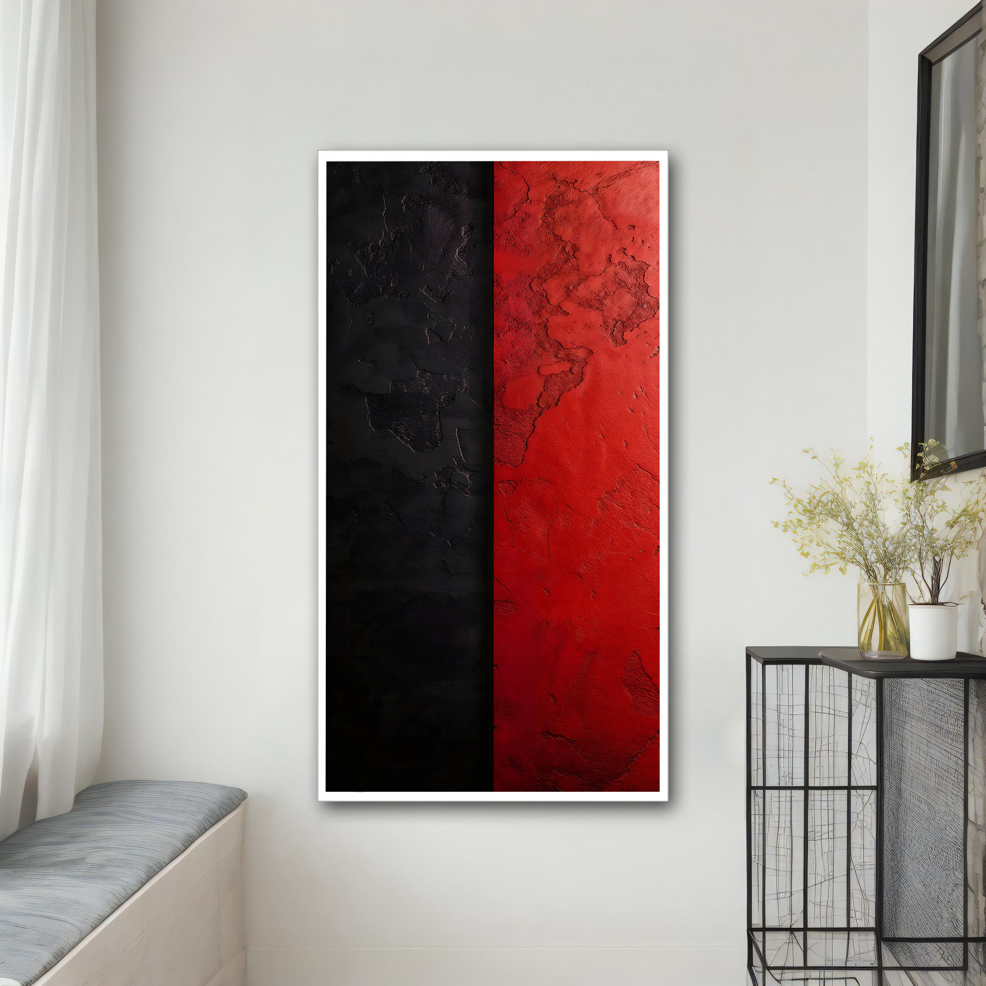 Modern Abstract Red and Black Canvas Print - Bold Geometric Wall Decor ...