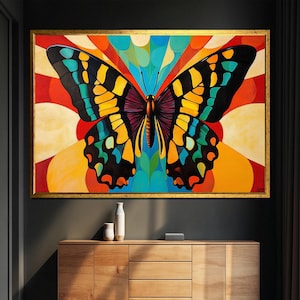 Dipinto su tela con farfalla colorata, vivace decorazione murale a farfalla per soggiorno, arte ispirata alla natura, regalo per la sua decorazione d&#39;interni.