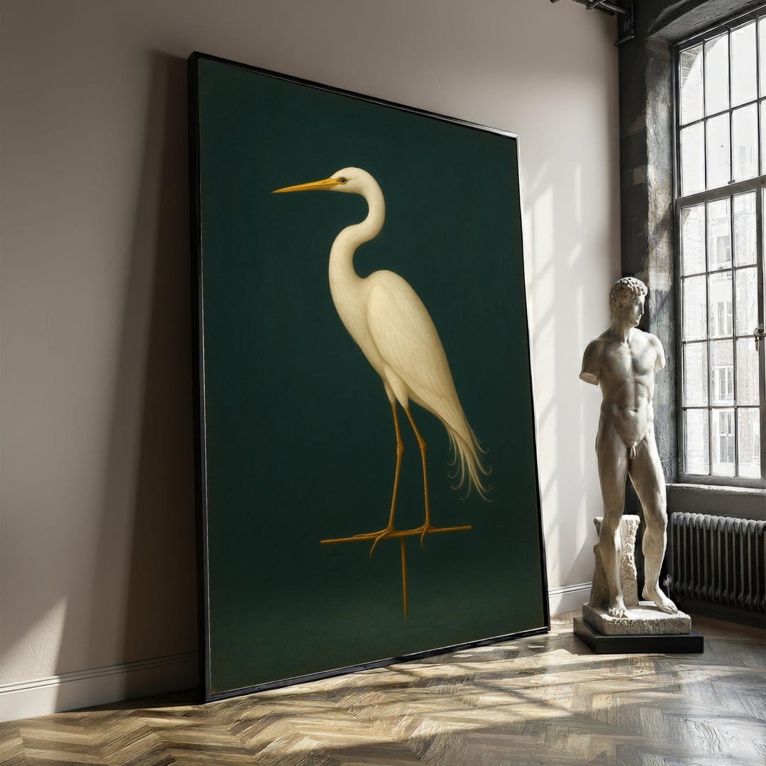 Elegant White Egret Bird Canvas Wall Art, Minimalist Nature Painting ...