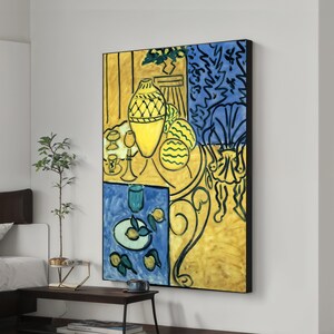 Vibrant Yellow Vase with Fruit Canvas Painting, Henri Matisse Wall Art, Contemporary Art, Matisse Wall Decor, Ready to Hang, Gift Idea