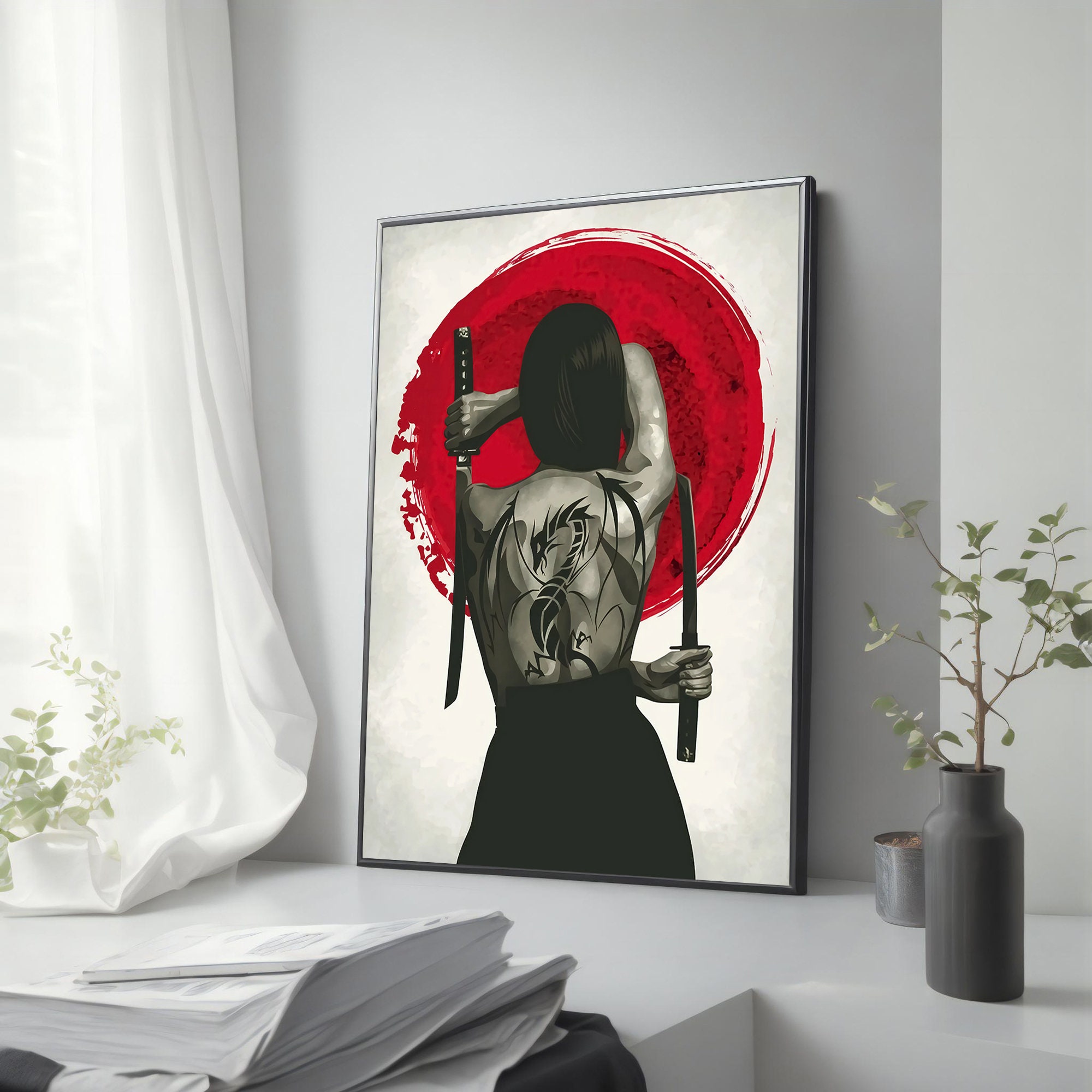 Japanese Female Samurai Wall Decor - Canvas Painting of Ethnic Woman ...