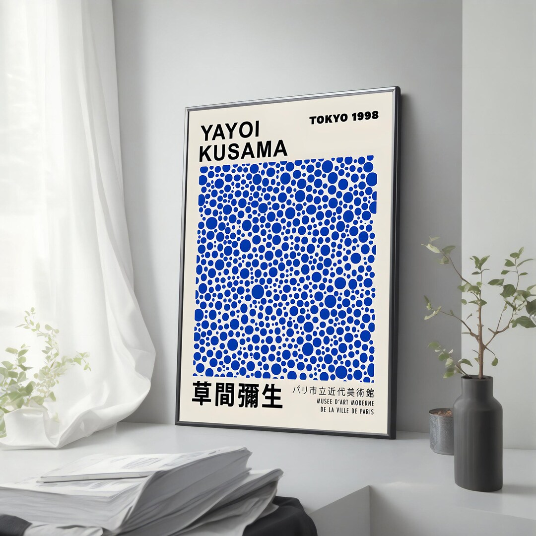Yayoi Kusama Inspired Abstract Canvas, Blue Polka Dot Art Print, Tokyo ...