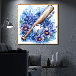 Watercolor Baseball Floral Canvas Art: Sports Lover Gift