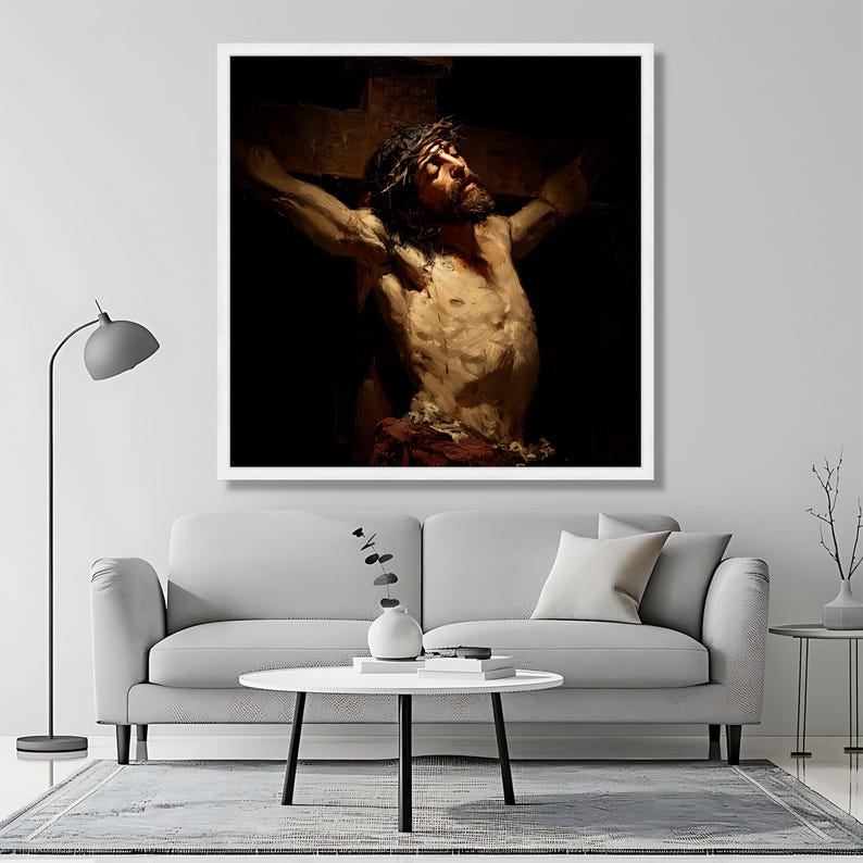 Jesus on the Cross Canvas Painting, Dark Religious Wall Art ...