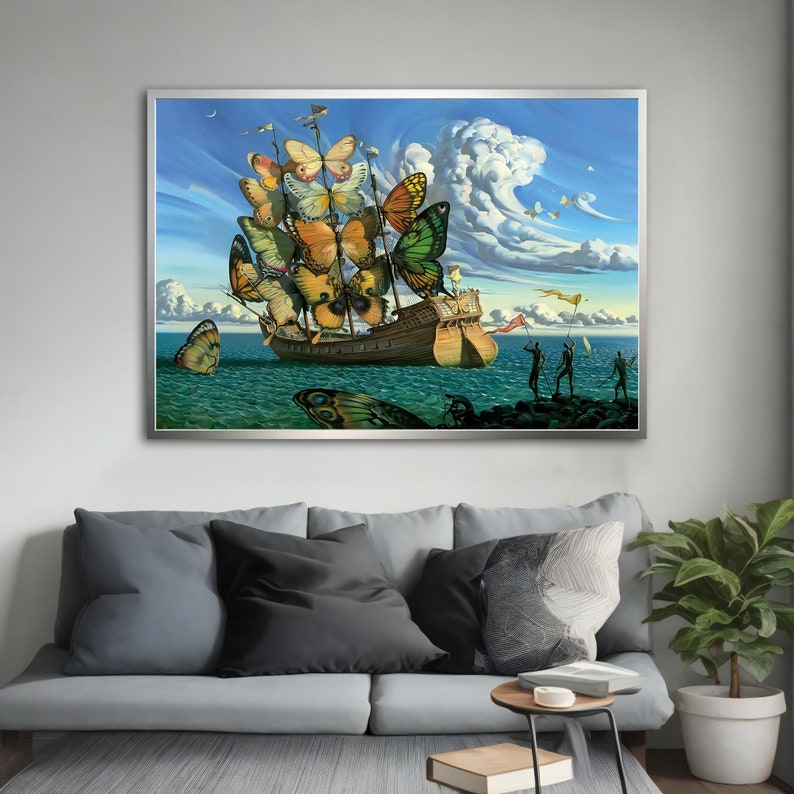 Salvador Dali Butterfly Ship Canvas Painting, Surreal Home Accent Wall ...