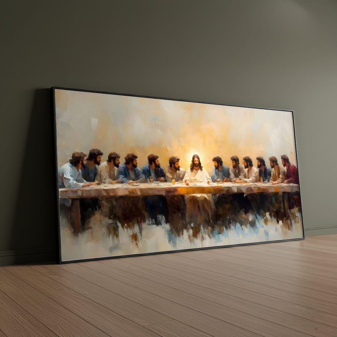 Last Supper Canvas Painting, Jesus and Disciples Wall Art in Abstract ...