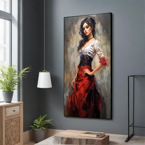 Flamenco Dancer Canvas Painting - Vivid Red Dress Wall Art, Authentic Spanish Culture Decor, Perfect Gift for Flamenco Aficionados
