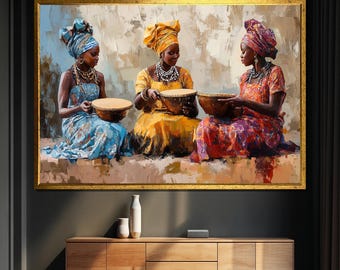 African Women Canvas Painting, Colorful Traditional Dress Wall Art, Ethnic Culture Home Decor, Ethnic Wall Print, Room Decor, Unique Gift