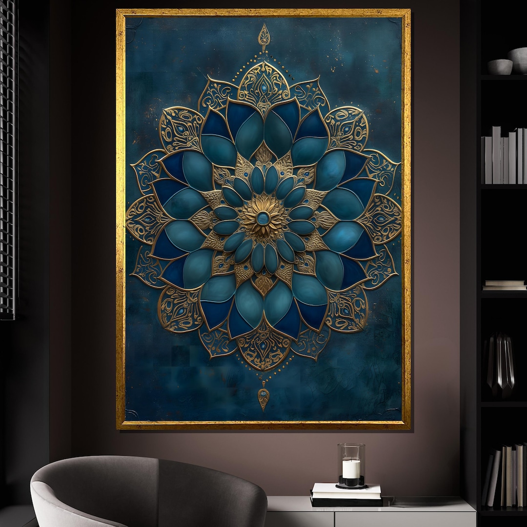 Turquoise Mandala Canvas Painting: Gold Accented Boho Wall Art - Etsy