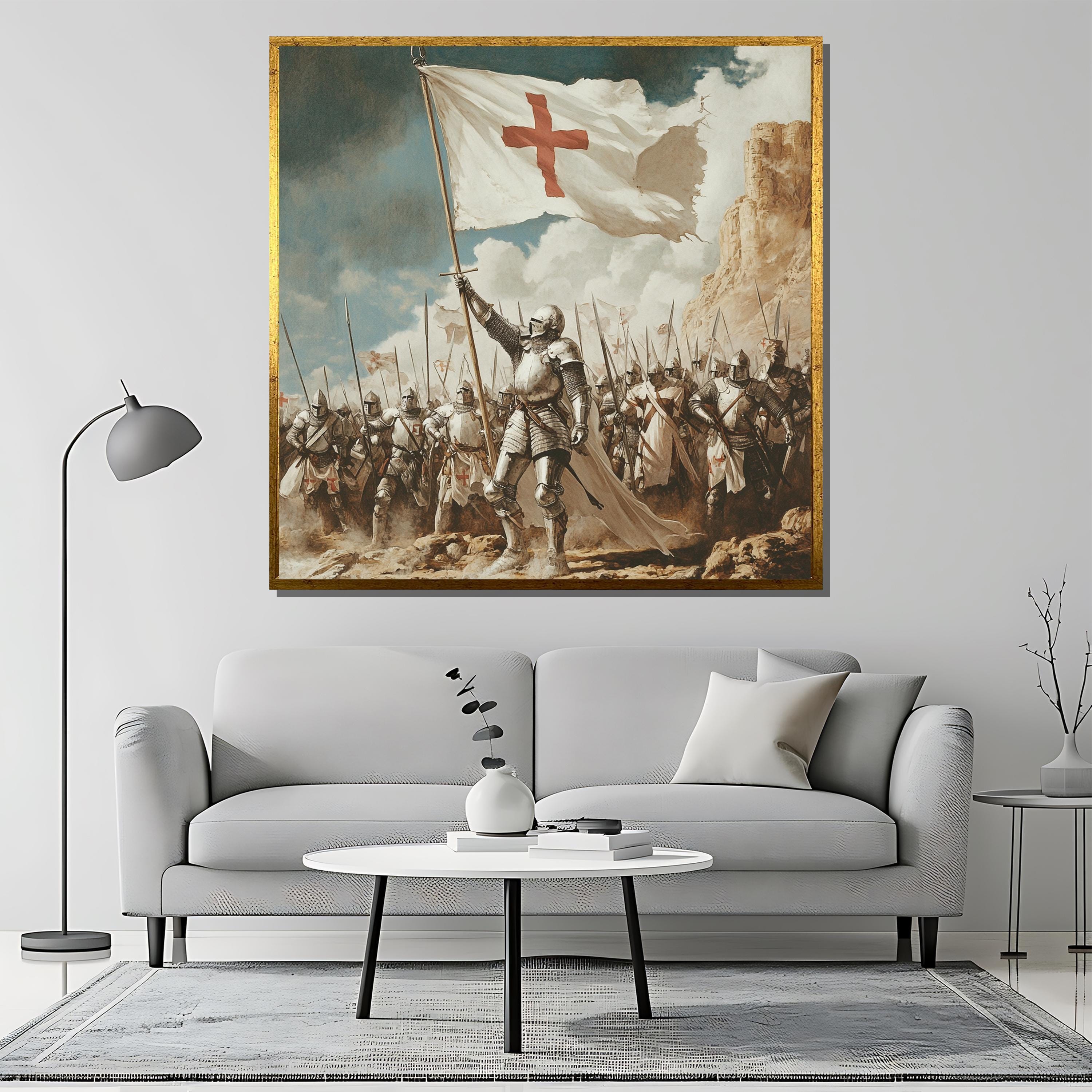 Crusader Knight Canvas Painting, Medieval Army Wall Art, Templar Flag ...