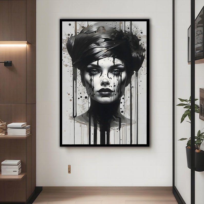 Black and White Woman Canvas Painting, Large Abstract Wall Art, Woman ...