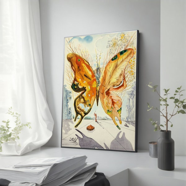 Peinture sur toile papillon Vénus de Salvador Dali - Art mural surréaliste pour décoration d'intérieur, cadeau de pendaison de crémaillère artistique