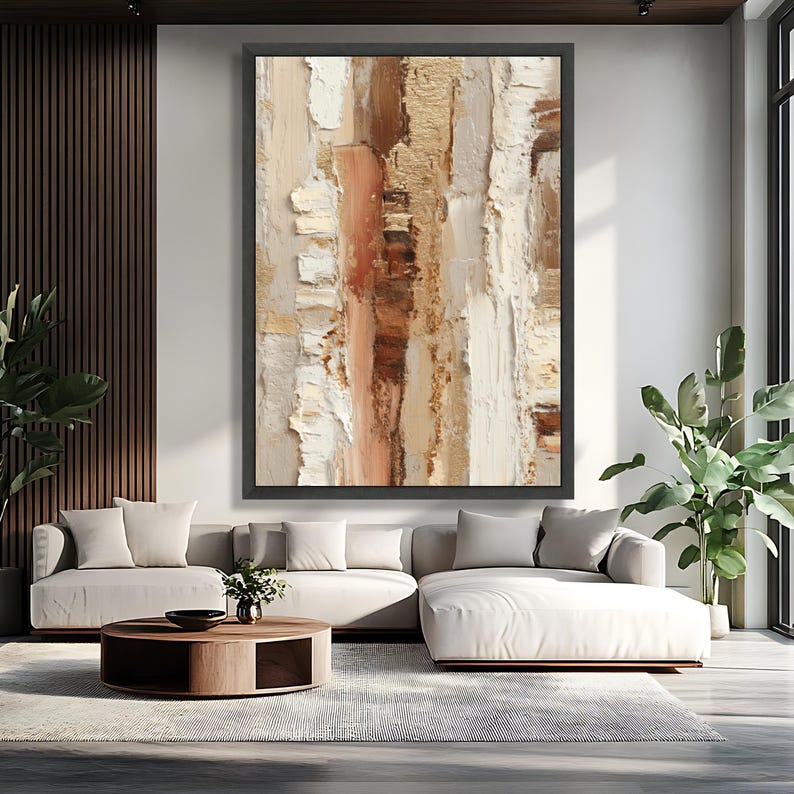 Neutral Tones Abstract Canvas, Wall Art, Modern Brown & Beige Painting ...