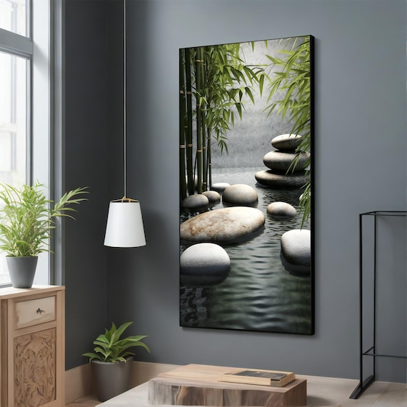 Wall Art Zen Garden Canvas, Relaxing Bamboo and Stones Decor, Calming Nature Scene for Home Decor, Meditation Room Art
