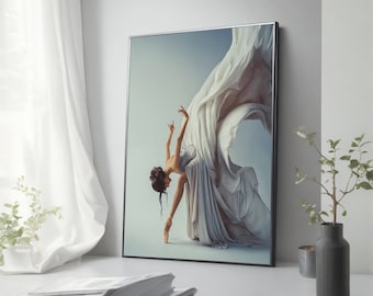 Elegant Ballerina in Dress Canvas Painting, Graceful Ballet Dancer Wall Art, Perfect Gift for Dance Lovers