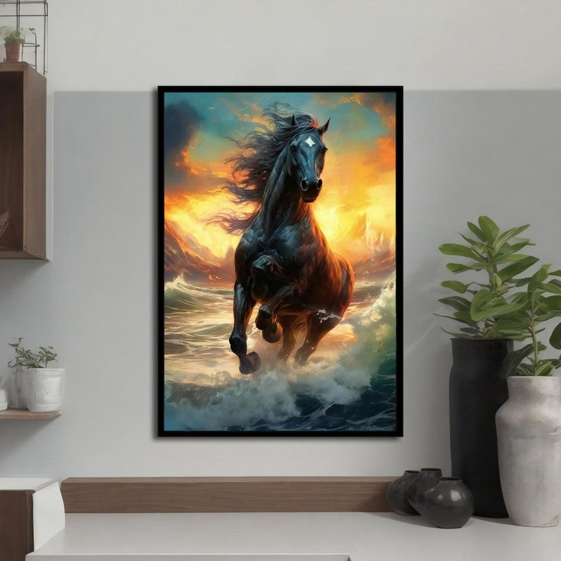 Horse Running on the Beach Painting - Majestic Animal Canvas Print for ...