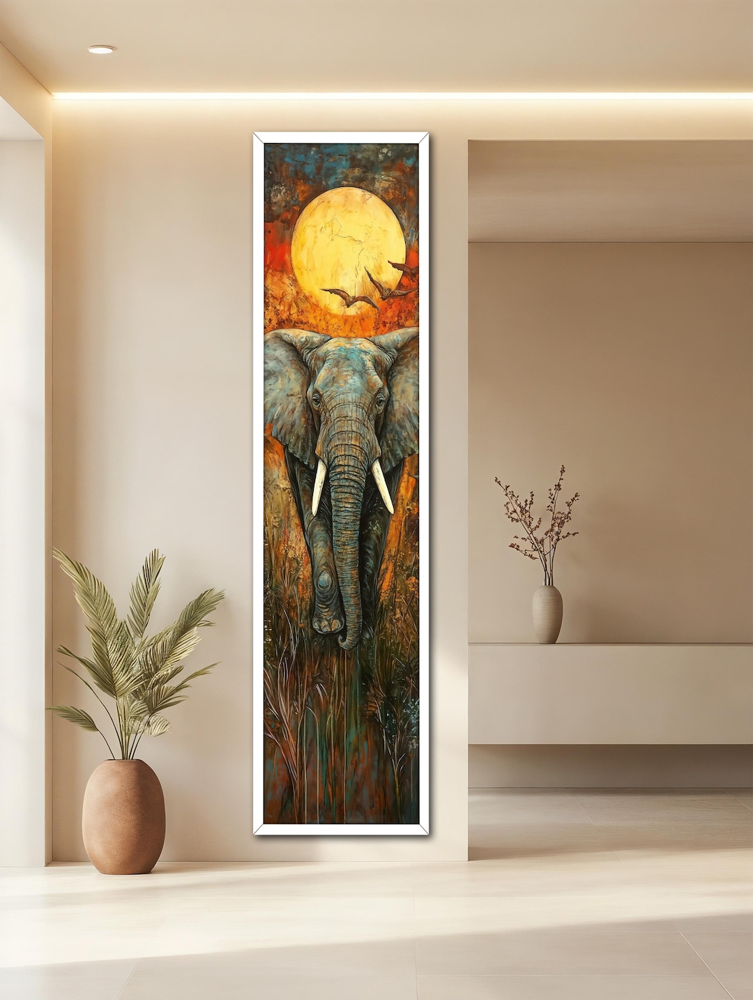 Elephant Canvas Painting, African Wildlife Wall Art, Sunset Safari Art ...