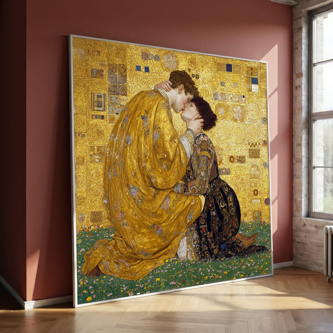 Gustav Klimt the Kiss Canvas Wall Art, Romantic Gold Mosaic Art ...