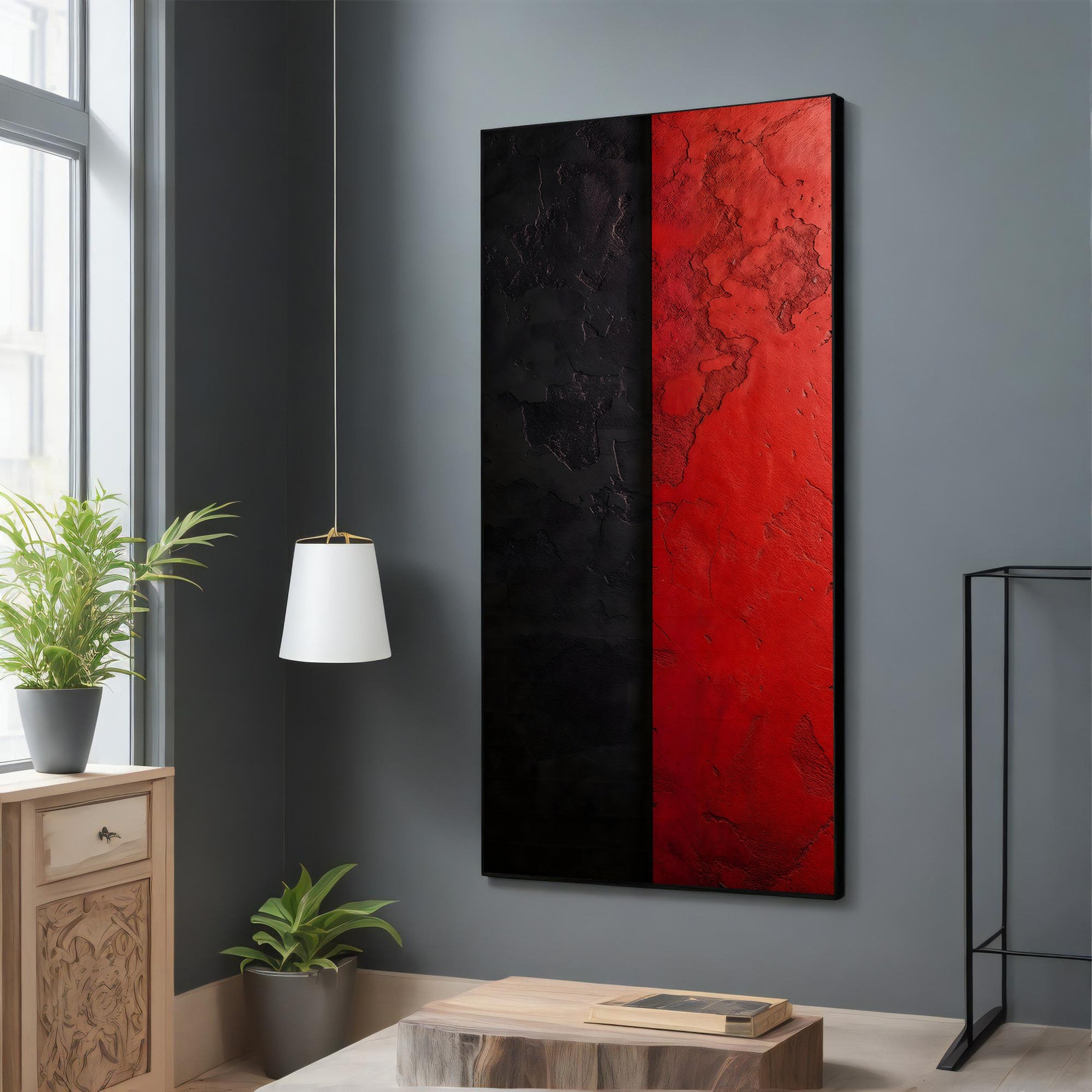 Modern Abstract Red and Black Canvas Print - Bold Geometric Wall Decor ...