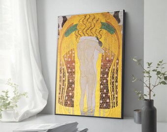 Gustav Klimt Beethoven Friso Pintura en lienzo - Coro celestial abraza el arte de la pared, regalo perfecto para amantes del arte