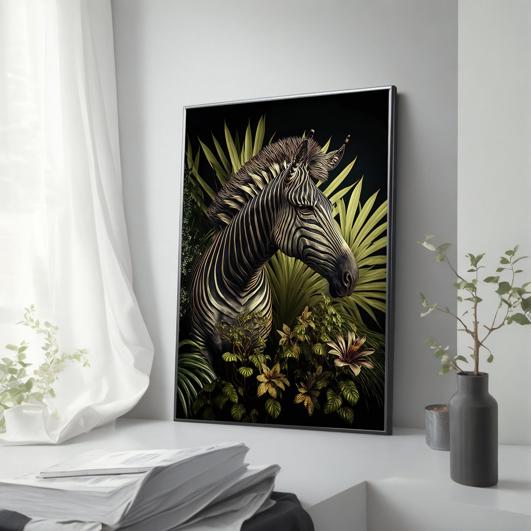 Zebra Hand Some Handsome Zebra Canvas Painting - Striking Greenery Art for Home Decor ...