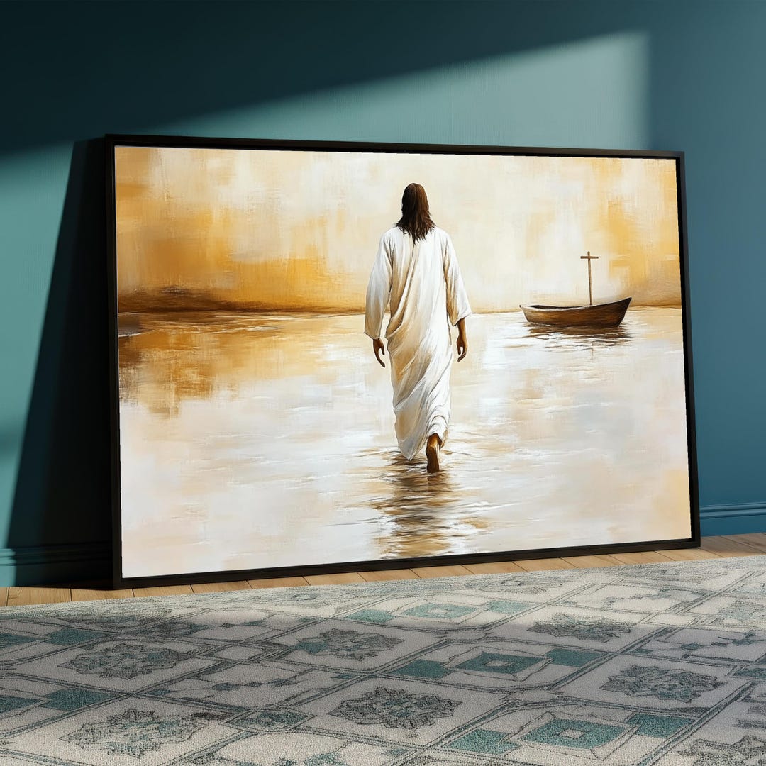 Walking on Water Canvas, Jesus Christ Religious Art, Spiritual Wall ...