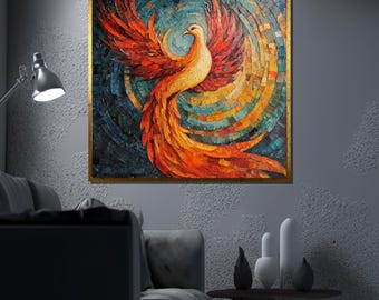 Colorful Phoenix Art on Canvas, Abstract Firebird Painting, Spiritual Awakening Home Decor, Perfect Meaningful Gift Idea