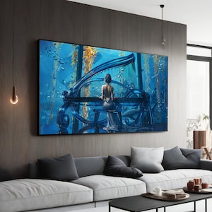 Woman Playing Piano Canvas Painting - Elegant Musical Wall Decor for Home, Perfect Pianist Art Gift