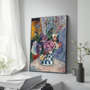 Cartel del ramo de flores de Henri Matisse, estampado de jarrón floral vintage, pintura de lienzo colorido, arte de pared botánico colorido, arte de artista popular