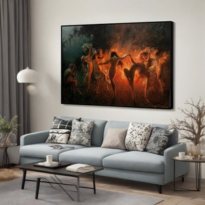 Joseph Tomanek Fire Dance Canvas Painting - Enchanting Large Wall Decor, Witchcraft Magic Theme, Perfect Housewarming Gift