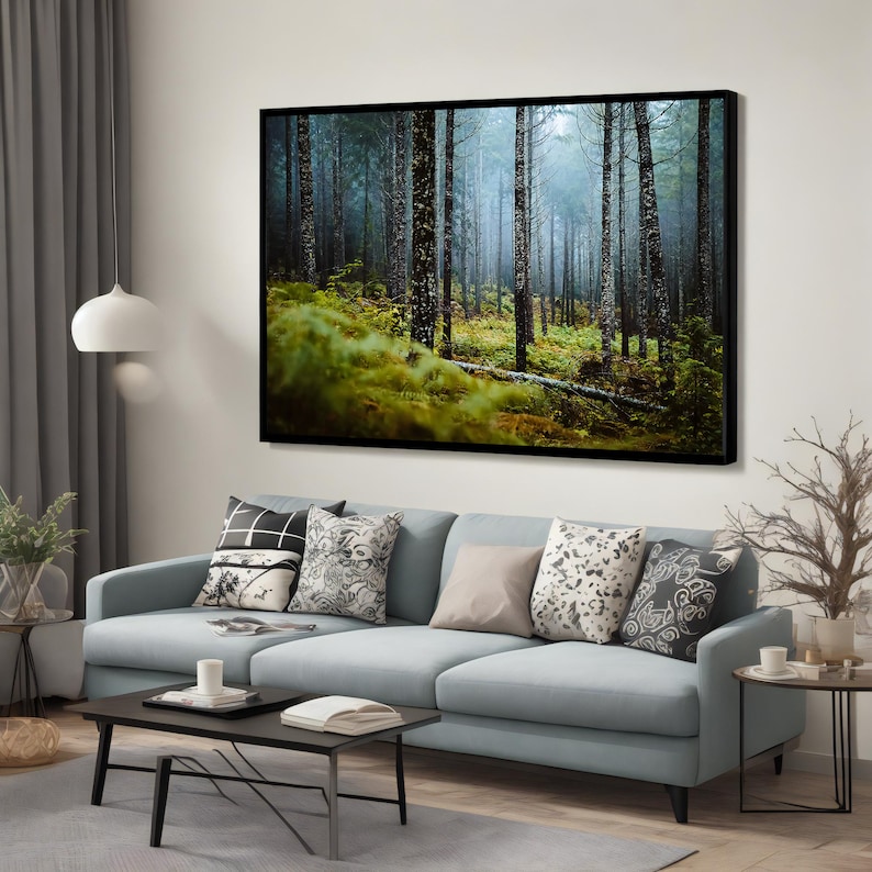 Misty Forest Canvas Print, Enchanted Woodland Scene, Landscape Art ...