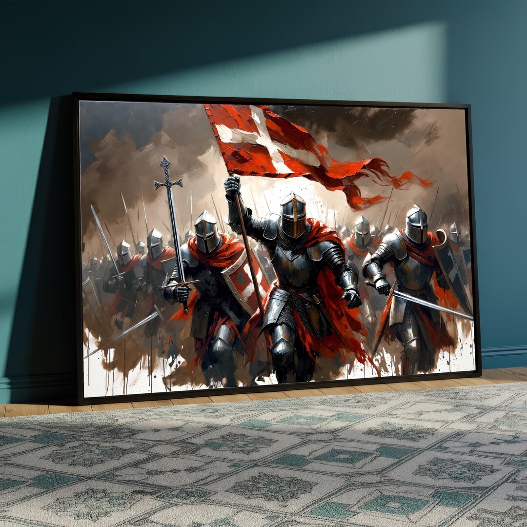 Medieval Knights Canvas Wall Art, Epic Battle Scene Painting, Warrior ...