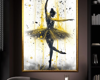 Ballet Dancer Canvas Painting, Elegant Ballerina in Yellow Tones, Dancer Canvas, Modern Dance Artwork, Unique Gift for Her Home