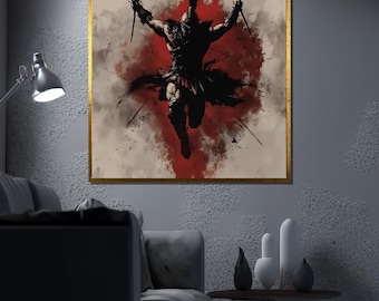 Spartan Warrior Canvas Painting, Ancient Gladiator Wall Art, Battle Warrior Decor, Epic Fight Artwork, Historical Soldier Art, Warrior Gift