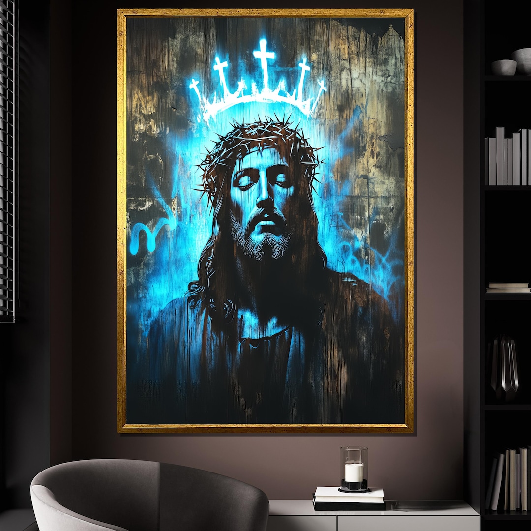 Jesus Christ Canvas Painting, Crown of Thorns Religious Wall Art ...