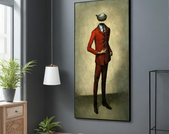 Thinker Gentleman Canvas Painting - Surreal Wall Decor for Office, Unique Artistic Gift for Him