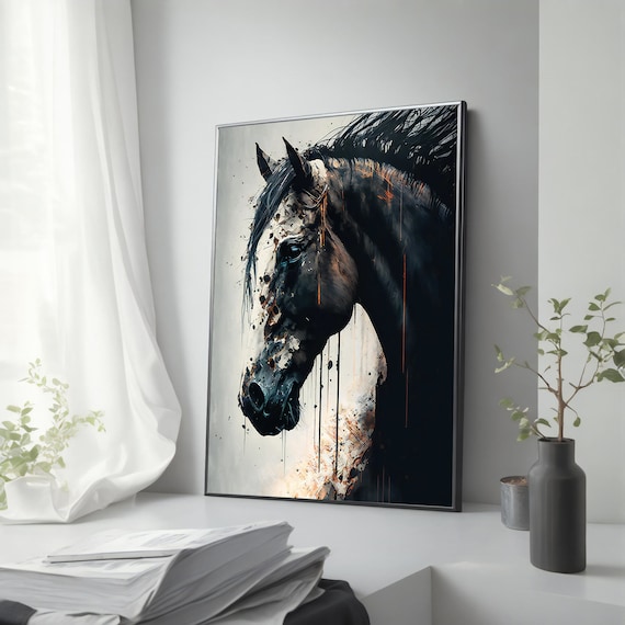 Black Arabian Horse Canvas Painting, Striking Stallion Wall Art for Home Decor, Perfect Equestrian Lover Gift