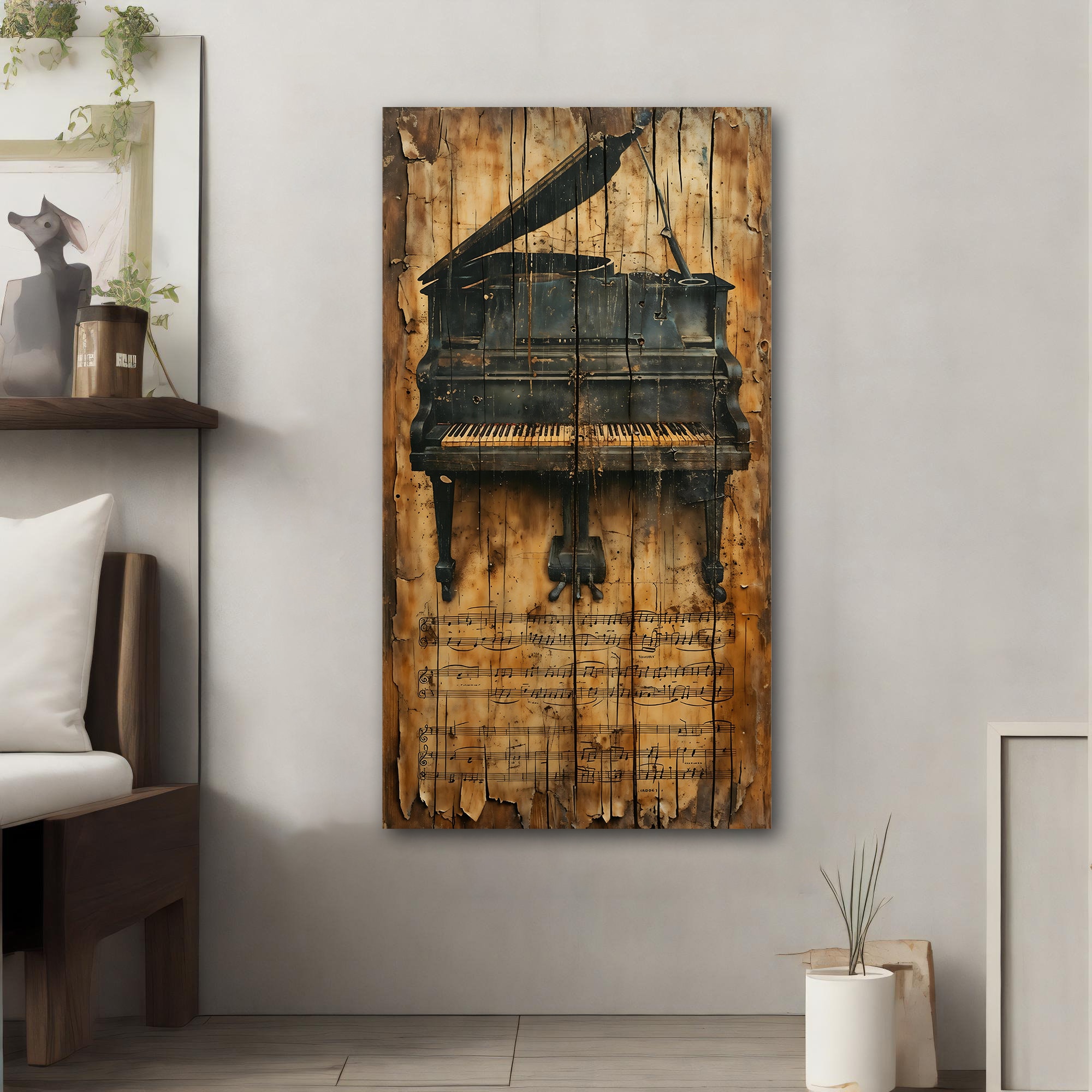 Vintage Piano Canvas Art - Rustic Musical Wall Decor, Extra Large Wall ...