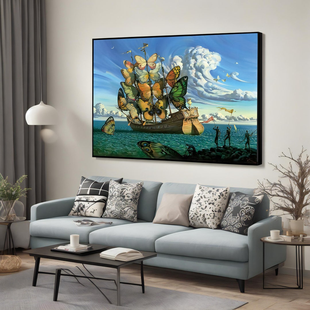 Salvador Dali Butterfly Ship Canvas Painting, Surreal Home Accent Wall ...