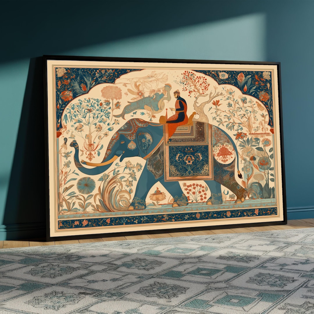 Indian Elephant Canvas Painting, Ethnic Wall Art With Royal Rider and ...