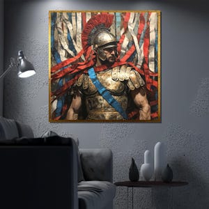 Roman Warrior Canvas Painting, Gladiator Wall Art, Ancient Soldier Decor, Bold Historical Artwork, Masculine Home Decor, Perfect Gift