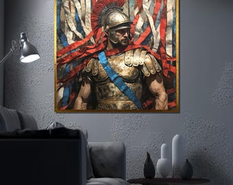 Roman Warrior Canvas Painting, Gladiator Wall Art, Ancient Soldier Decor, Bold Historical Artwork, Masculine Home Decor, Perfect Gift